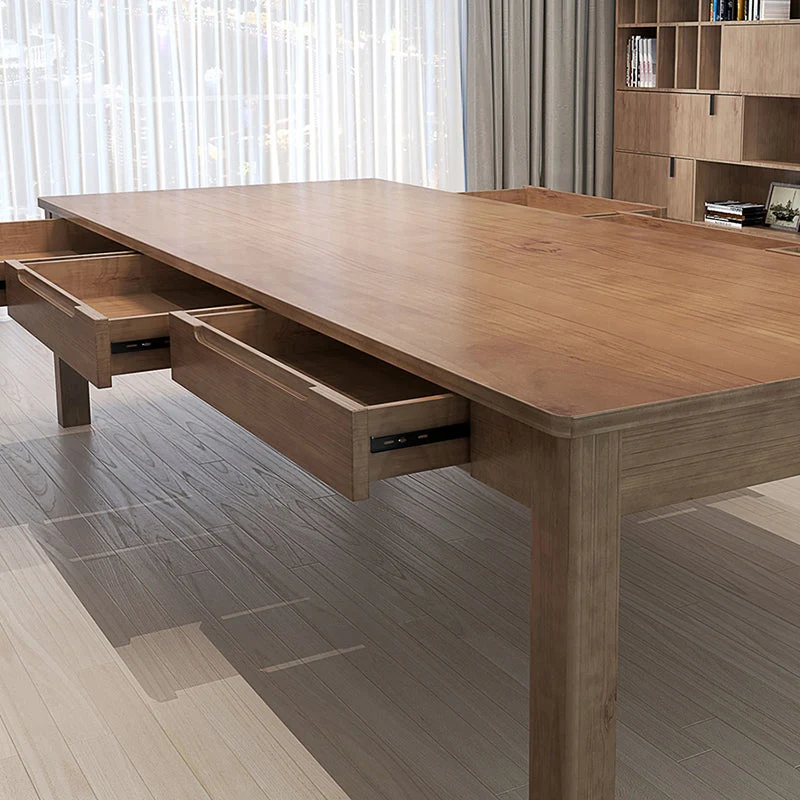 Bureau de travail rectangulaire moderne en bois massif avec 3/6 tiroirs pour la maison Clearhalo