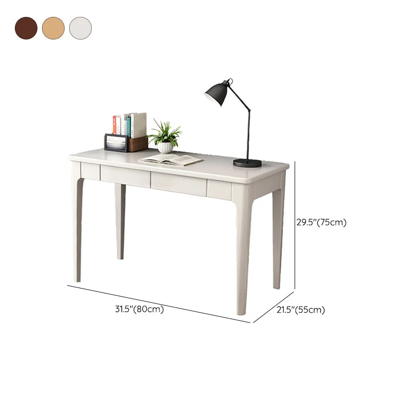Bureau de travail à 2 tiroirs, bureau de forme rectangulaire, blanc/marron/naturel Clearhalo