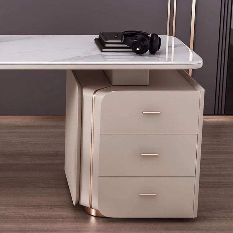 Bureau de travail à 3 tiroirs, bureau de forme rectangulaire en blanc pour le bureau Clearhalo