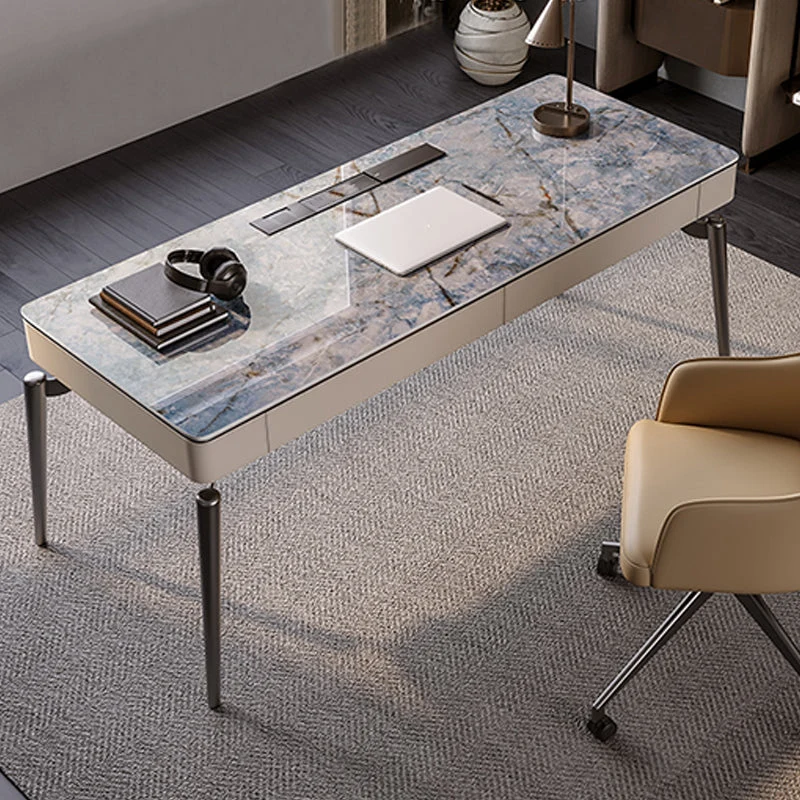 Bureau de travail à 2 tiroirs, bureau de forme rectangulaire en gris pour le bureau Clearhalo