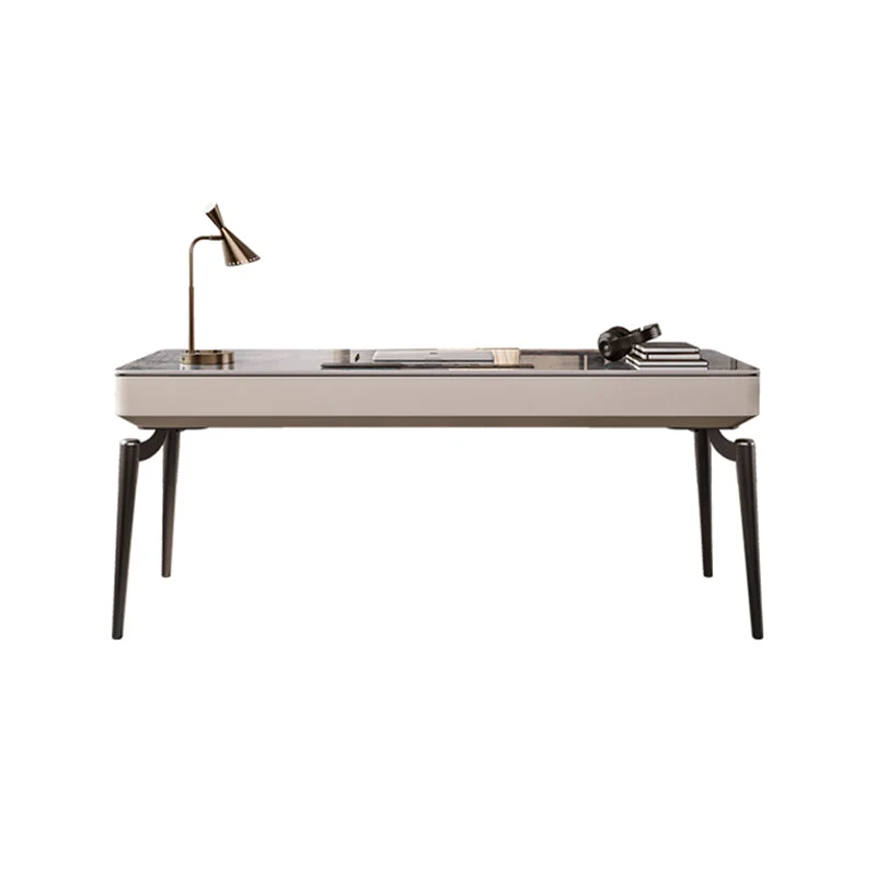 Bureau de travail à 2 tiroirs, bureau de forme rectangulaire en gris pour le bureau Clearhalo