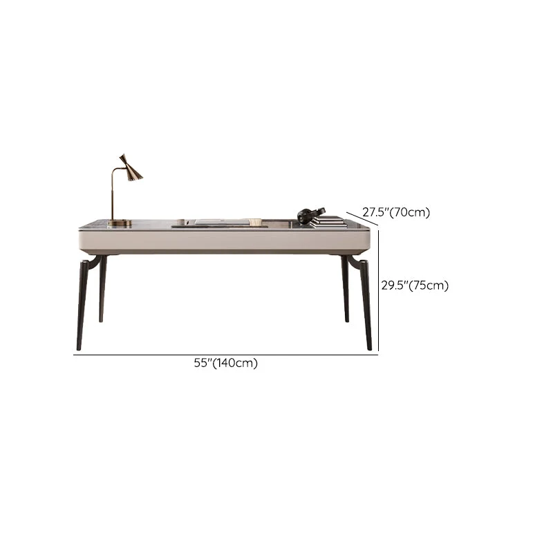 Bureau de travail à 2 tiroirs, bureau de forme rectangulaire en gris pour le bureau Clearhalo