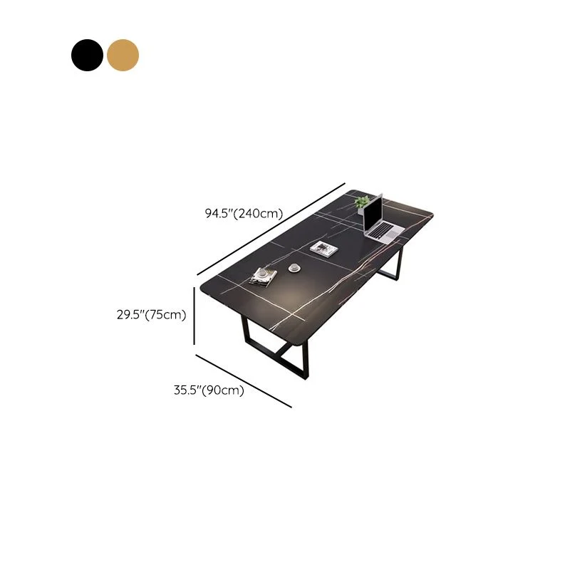 Bureaux de bureau en pierre de style moderne, table de conférence de forme rectangulaire avec 2 pieds en noir Clearhalo