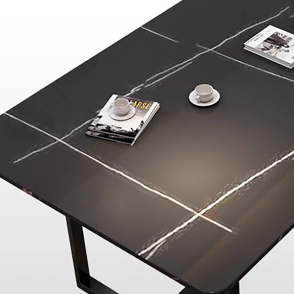 Bureaux de bureau en pierre de style moderne, table de conférence de forme rectangulaire avec 2 pieds en noir Clearhalo