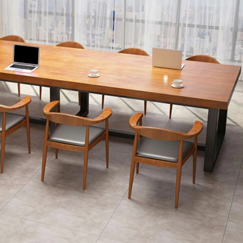 Bureaux de travail en bois massif de style moderne, bureaux de forme rectangulaire avec 2 pieds Clearhalo