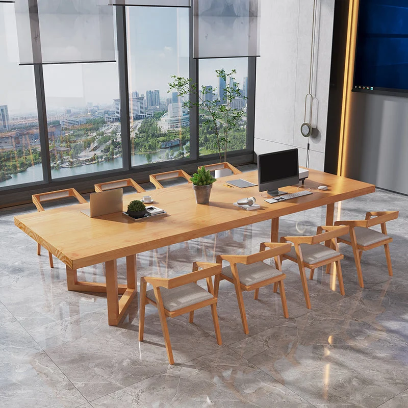 Bureaux de travail en bois massif de style moderne, bureau de forme rectangulaire avec 2 pieds Clearhalo