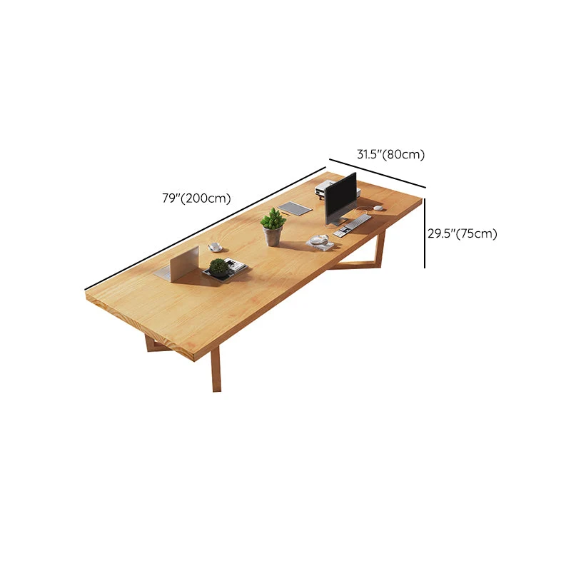 Bureaux de travail en bois massif de style moderne, bureau de forme rectangulaire avec 2 pieds Clearhalo