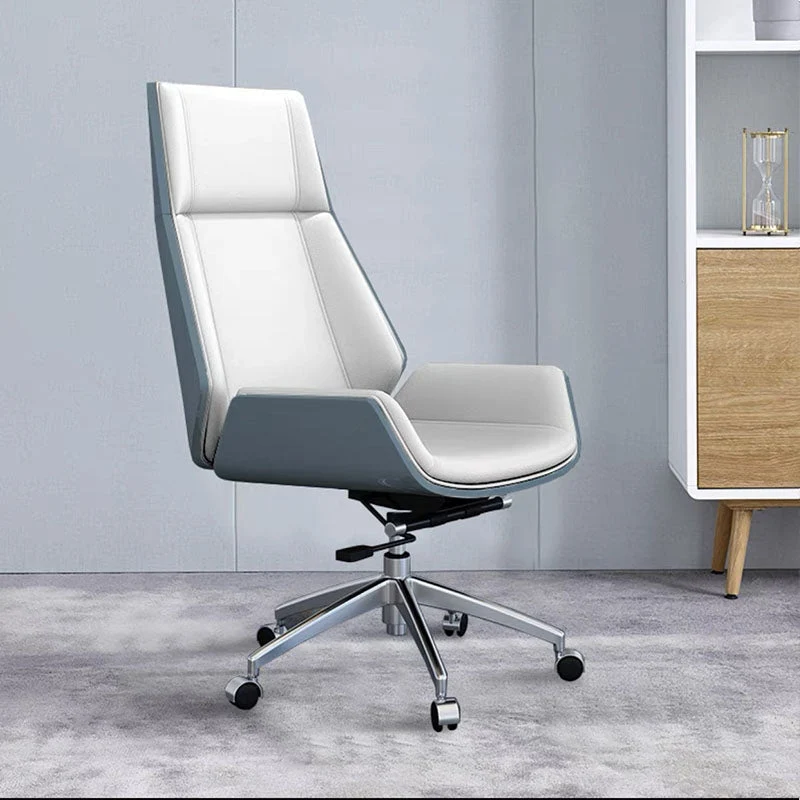 Chaise de bureau à bras fixes Chaise de bureau ergonomique en cuir à dossier haut Clearhalo