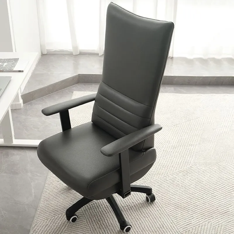 Chaise de bureau à bras fixes, chaise moderne en cuir sans détresse avec roulettes Clearhalo