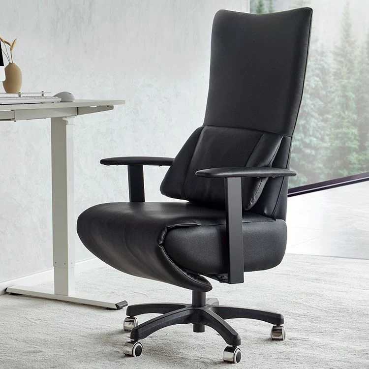 Chaise de bureau à bras fixes, chaise moderne en cuir sans détresse avec roulettes Clearhalo