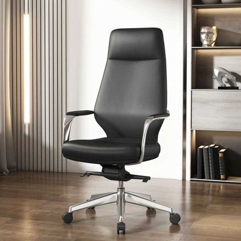 Chaise de bureau à bras fixes moderne sans chaise de bureau ergonomique en cuir pénible Clearhalo