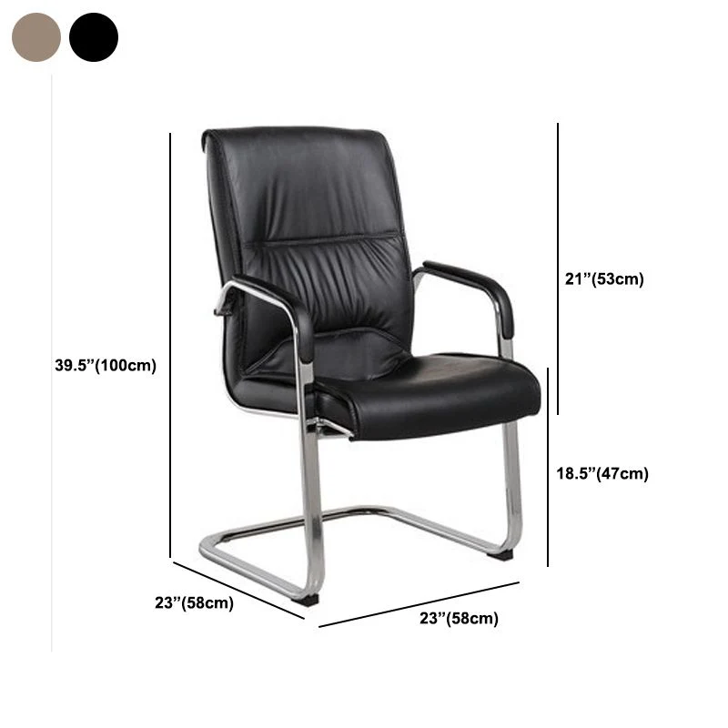 Chaise de bureau à bras rembourrés fixes, cadre argenté, chaise de bureau à domicile avec dossier moyen Clearhalo