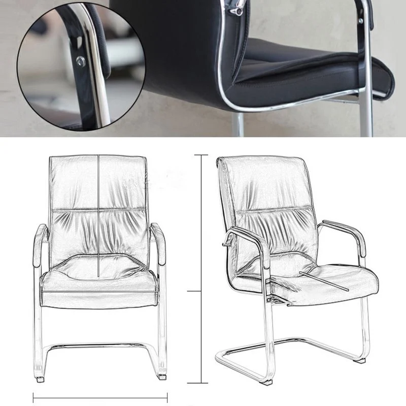 Chaise de bureau à bras rembourrés fixes, cadre argenté, chaise de bureau à domicile avec dossier moyen Clearhalo