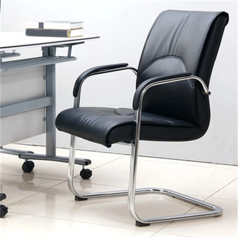 Chaise de bureau à bras rembourrés fixes, cadre argenté, chaise de bureau à domicile avec dossier moyen Clearhalo
