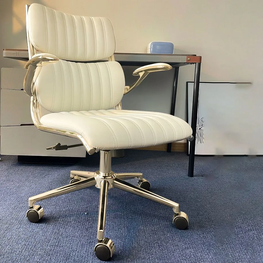 Chaise de bureau à bras rembourrés moderne, chaise de bureau ergonomique en cuir sans détresse avec roulettes Clearhalo