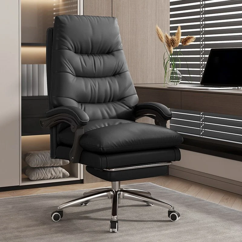 Chaise de bureau à bras rembourrés moderne, chaise coulissante ergonomique en cuir sans détresse avec roulettes Clearhalo