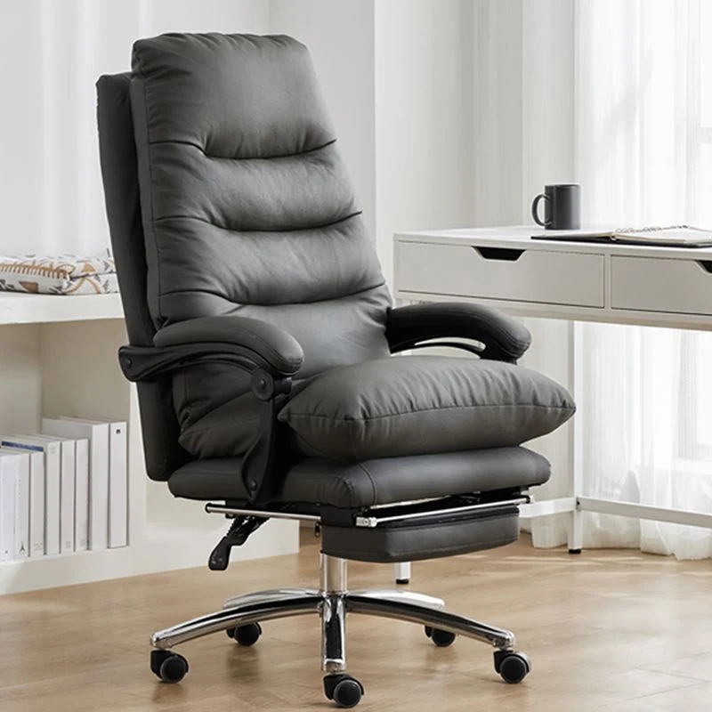 Chaise de bureau à bras rembourrés moderne, chaise coulissante ergonomique en cuir sans détresse avec roulettes Clearhalo