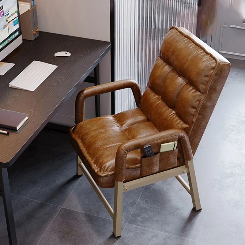 Chaise de bureau à bras rembourrés modernes, chaise de bureau à domicile avec dossier moyen, sans roues Clearhalo