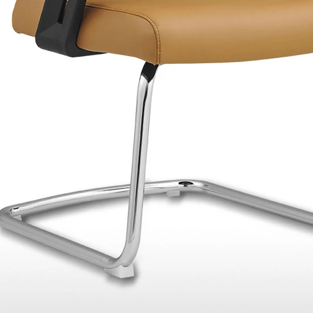 Chaise de bureau contemporaine en cuir sans roues, tâche orange à dossier haut Clearhalo