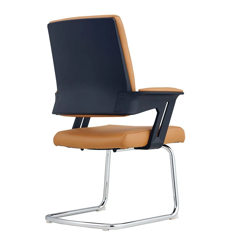 Chaise de bureau contemporaine en cuir sans roues, tâche orange à dossier haut Clearhalo