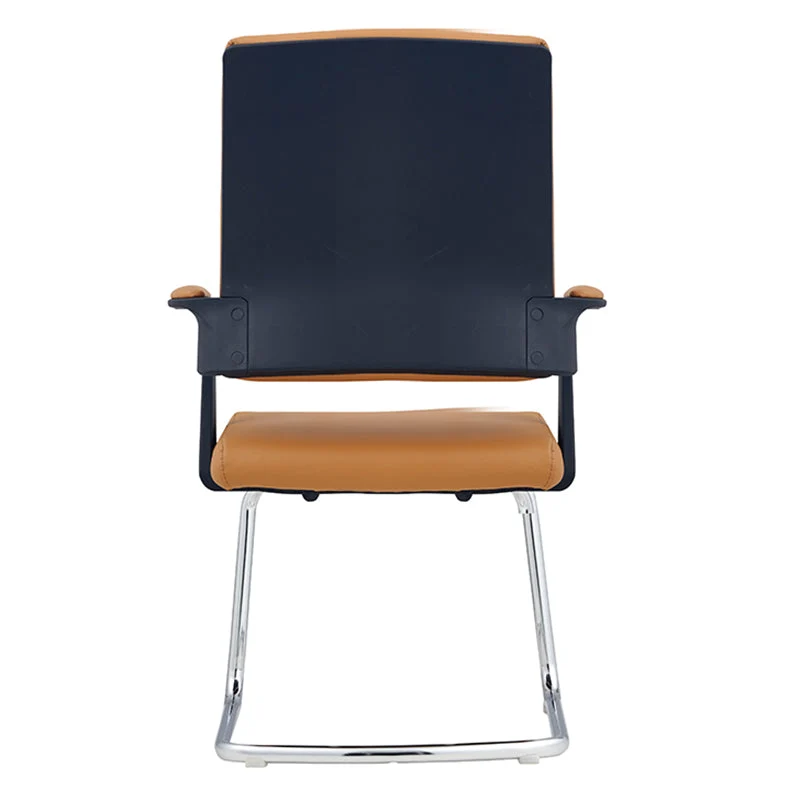 Chaise de bureau contemporaine en cuir sans roues, tâche orange à dossier haut Clearhalo
