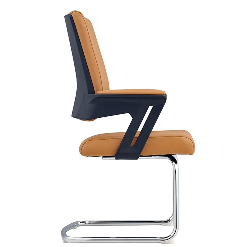Chaise de bureau contemporaine en cuir sans roues, tâche orange à dossier haut Clearhalo