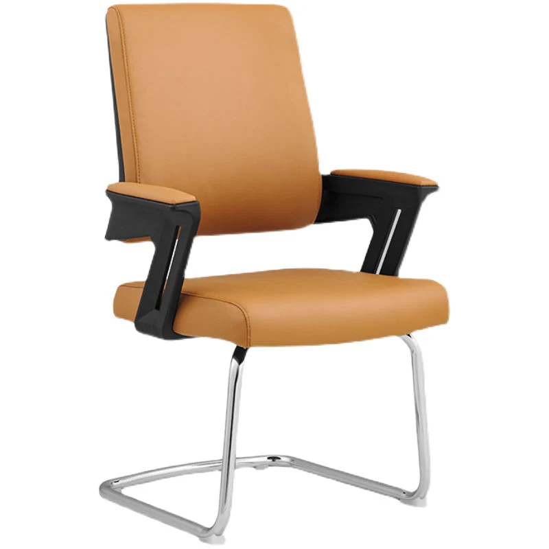 Chaise de bureau contemporaine en cuir sans roues, tâche orange à dossier haut Clearhalo