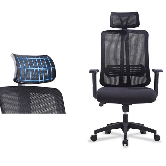 Chaise de bureau contemporaine en maille, chaise de bureau noire à dossier haut avec accoudoirs Clearhalo