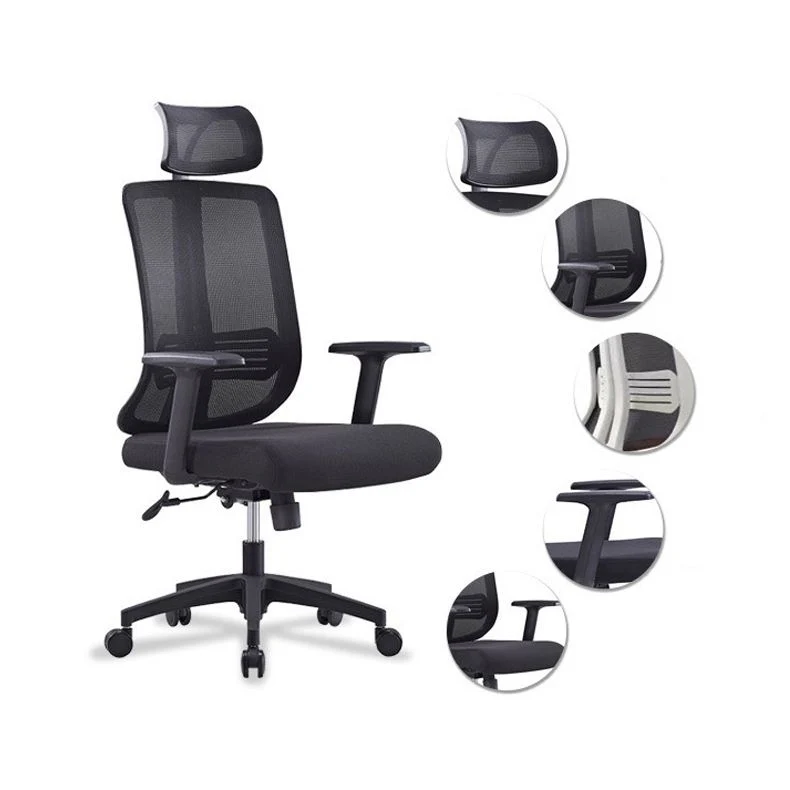 Chaise de bureau contemporaine en maille, chaise de bureau noire à dossier haut avec accoudoirs Clearhalo