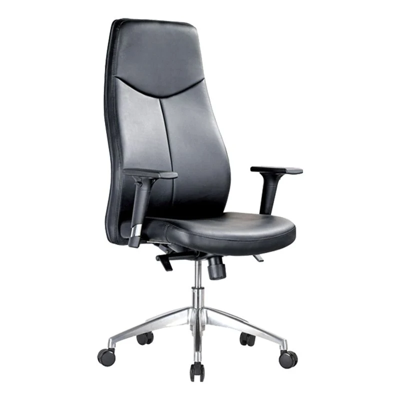 Chaise de bureau contemporaine à roulettes en cuir, fauteuil de direction noir à dossier haut Clearhalo