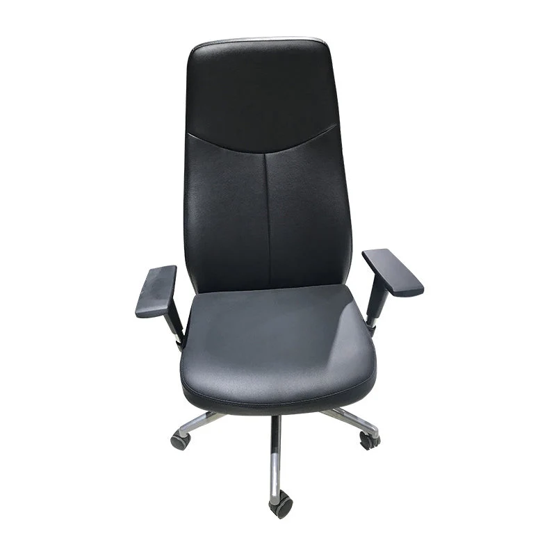 Chaise de bureau contemporaine à roulettes en cuir, fauteuil de direction noir à dossier haut Clearhalo