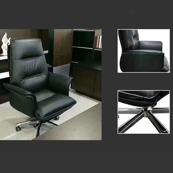 Chaise de bureau contemporaine à roulettes ergonomiques, fauteuil de direction en cuir noir Clearhalo