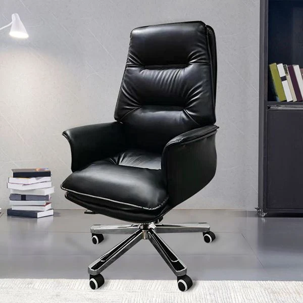 Chaise de bureau contemporaine à roulettes ergonomiques, fauteuil de direction en cuir noir Clearhalo