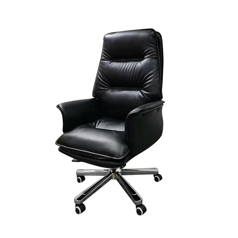 Chaise de bureau contemporaine à roulettes ergonomiques, fauteuil de direction en cuir noir Clearhalo