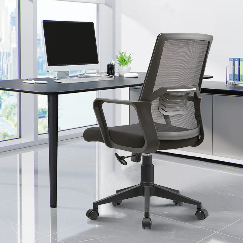 Chaise de bureau coulissante moderne, hauteur de siège réglable, chaise de bureau noire avec roulettes Clearhalo
