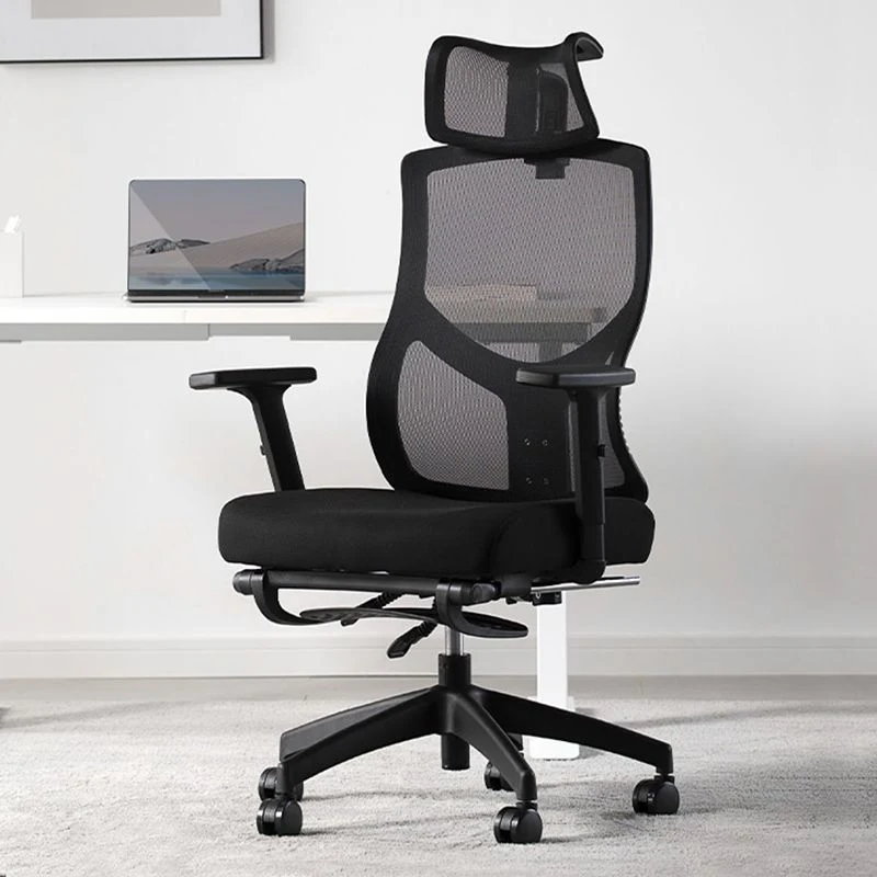 Chaise de bureau coulissante moderne noire, hauteur de siège réglable, bras fixes avec roues Clearhalo