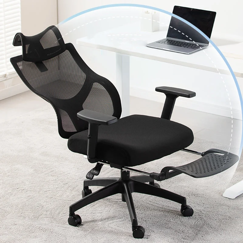 Chaise de bureau coulissante moderne noire, hauteur de siège réglable, bras fixes avec roues Clearhalo