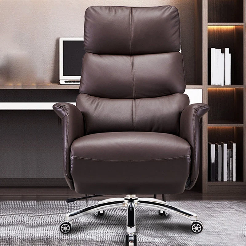 Chaise de bureau coulissante moderne, sans accoudoirs, en cuir, hauteur de siège réglable Clearhalo