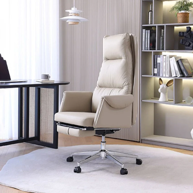 Chaise de bureau coulissante moderne, sans accoudoirs, en cuir, hauteur de siège réglable, avec roulettes Clearhalo