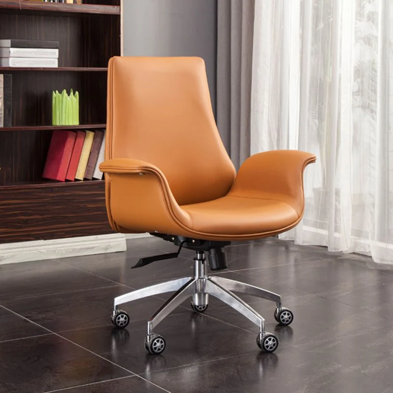 Chaise de bureau en cuir à base métallique mi/haute chaise de bureau à dossier avec roues Clearhalo