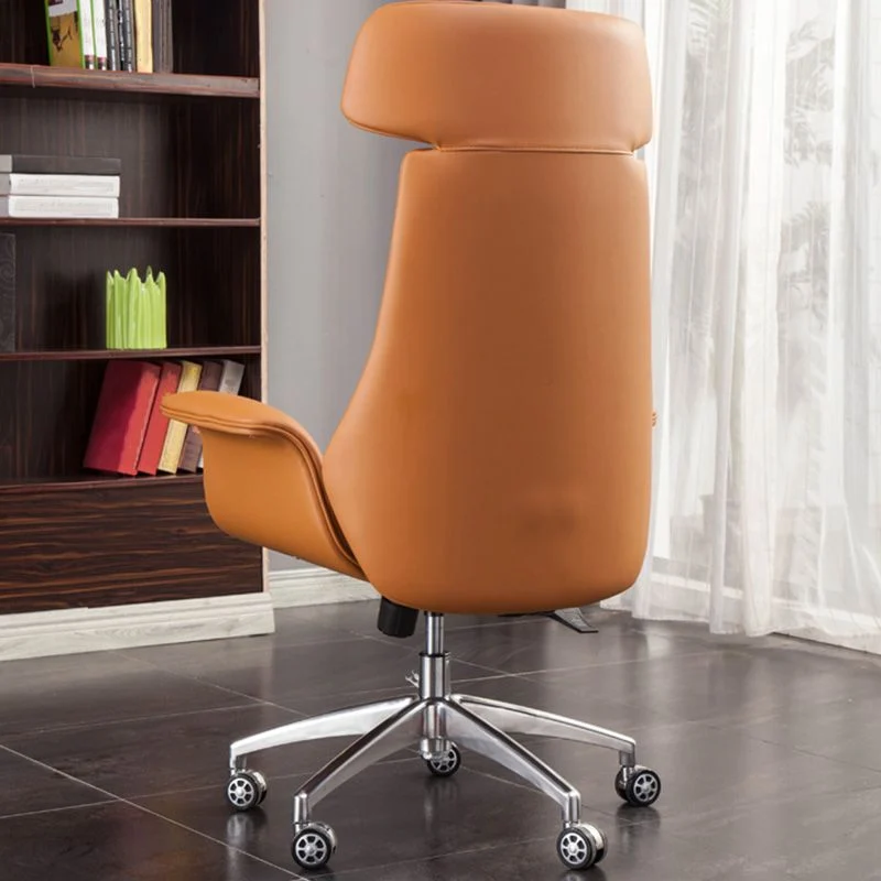 Chaise de bureau en cuir à base métallique mi/haute chaise de bureau à dossier avec roues Clearhalo