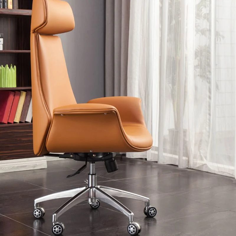 Chaise de bureau en cuir à base métallique mi/haute chaise de bureau à dossier avec roues Clearhalo
