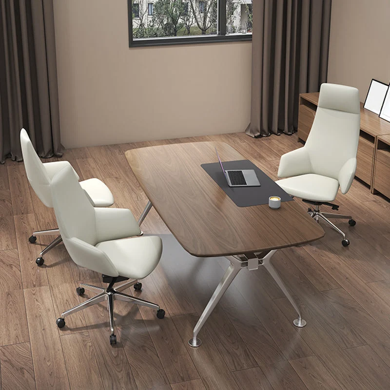 Chaise de bureau en cuir à bras fixes, chaise de bureau ergonomique moderne sans détresse avec roulettes Clearhalo