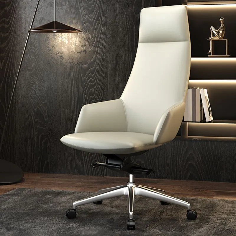 Chaise de bureau en cuir à bras fixes, chaise de bureau ergonomique moderne sans détresse avec roulettes Clearhalo