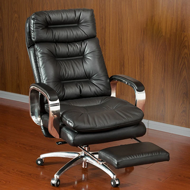 Chaise de bureau en cuir à bras fixes, chaise pivotante moderne à hauteur de siège réglable avec roulettes Clearhalo