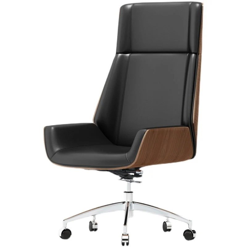 Chaise de bureau en cuir à dossier haut, chaise de bureau rotative avec roulettes Clearhalo