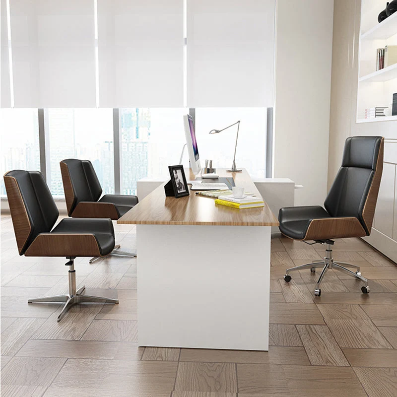 Chaise de bureau en cuir à dossier haut, chaise de bureau rotative avec roulettes Clearhalo