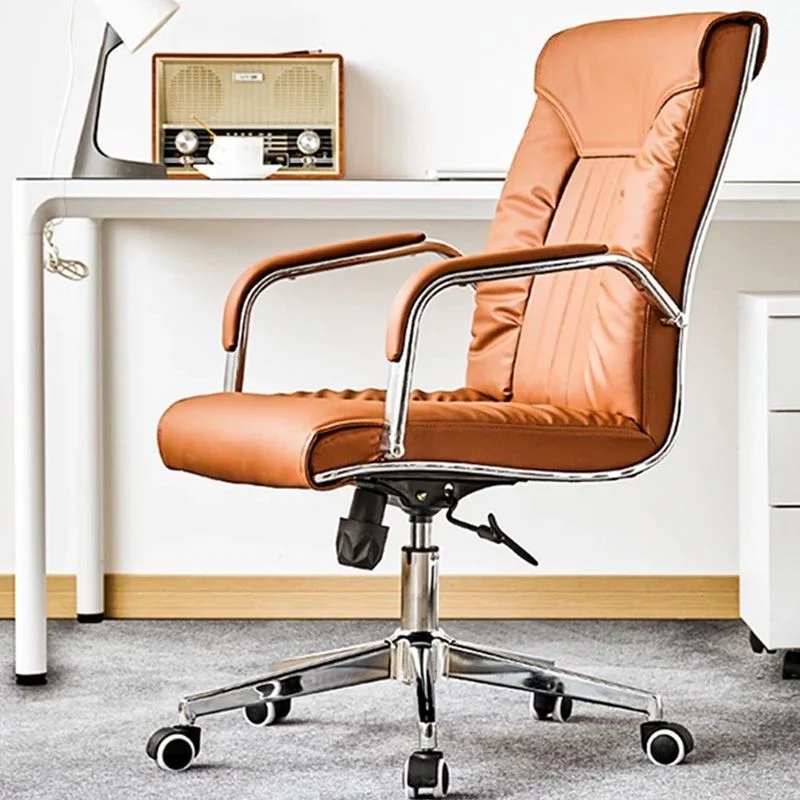 Chaise de bureau en cuir moderne avec accoudoir fixe en acier, pour le bureau à domicile Clearhalo