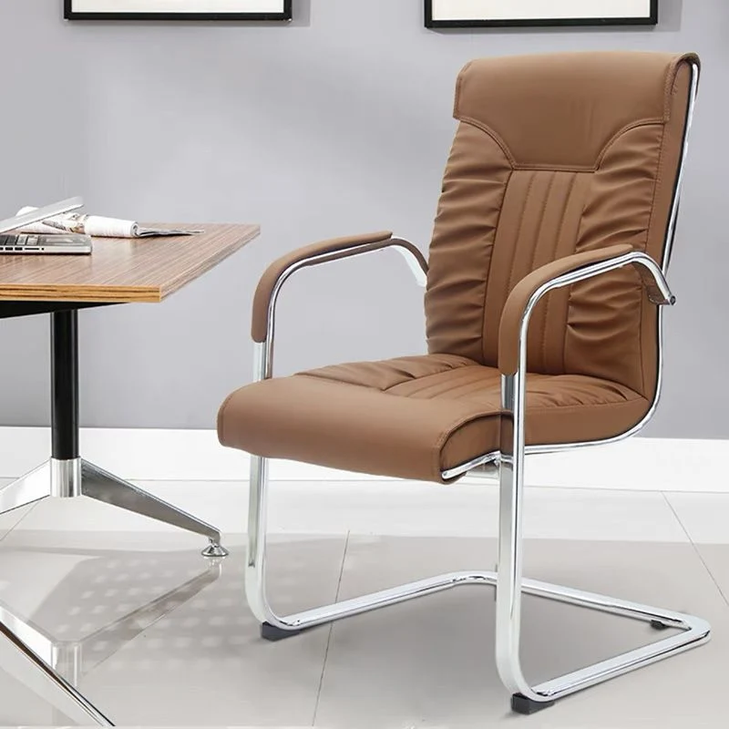 Chaise de bureau en cuir moderne avec accoudoir fixe en acier, pour le bureau à domicile Clearhalo