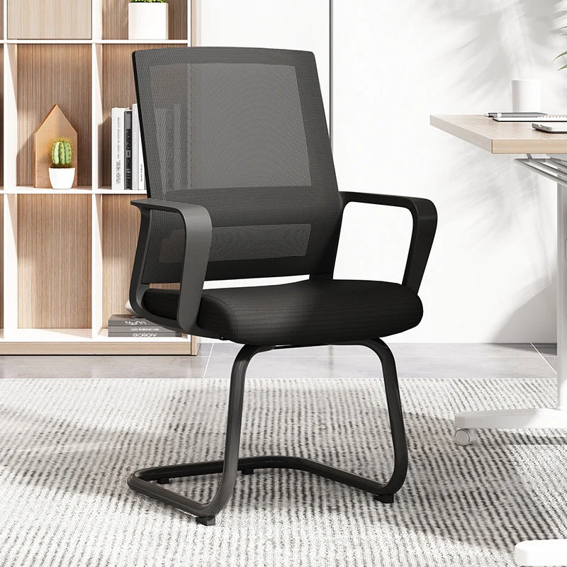 Chaise de bureau à domicile avec dossier moyen, cadre noir, chaise de conférence moderne Clearhalo